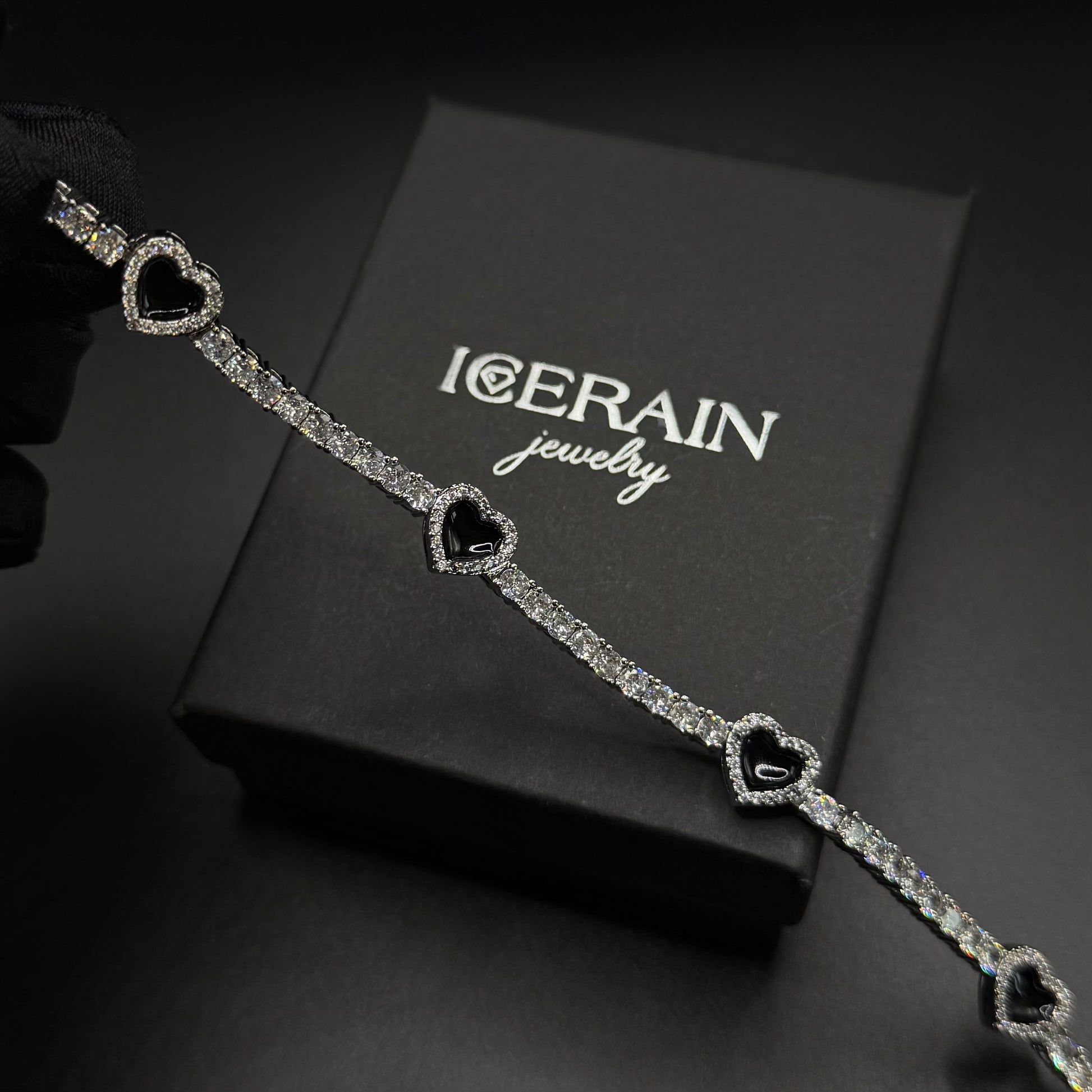 SALE | ICED OUT "SILVER/BLACK HEART CLOVER TENNIS" ARMBAND - ICERAIN JEWELRY