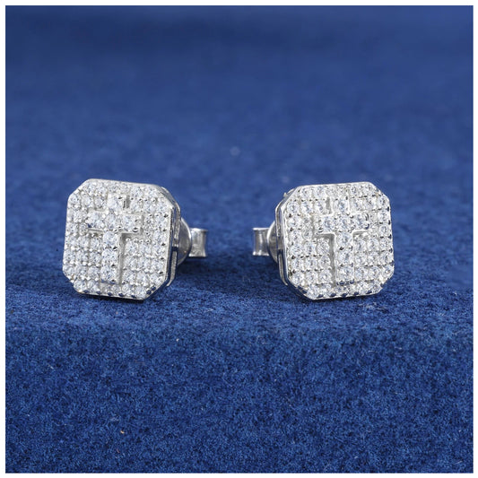ICED OUT MOISSANITE "CROSS V6" WEISSGOLD 925S SILVER OHRRINGE - ICERAIN JEWELRY
