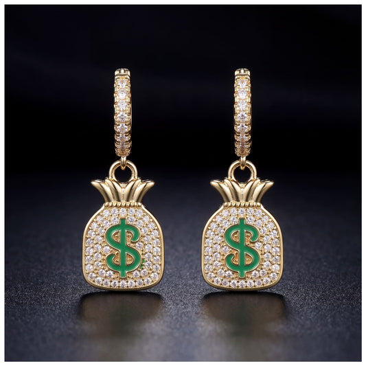 ICED OUT "GOLD CASHBAG" OHRRINGE - ICERAIN JEWELRY