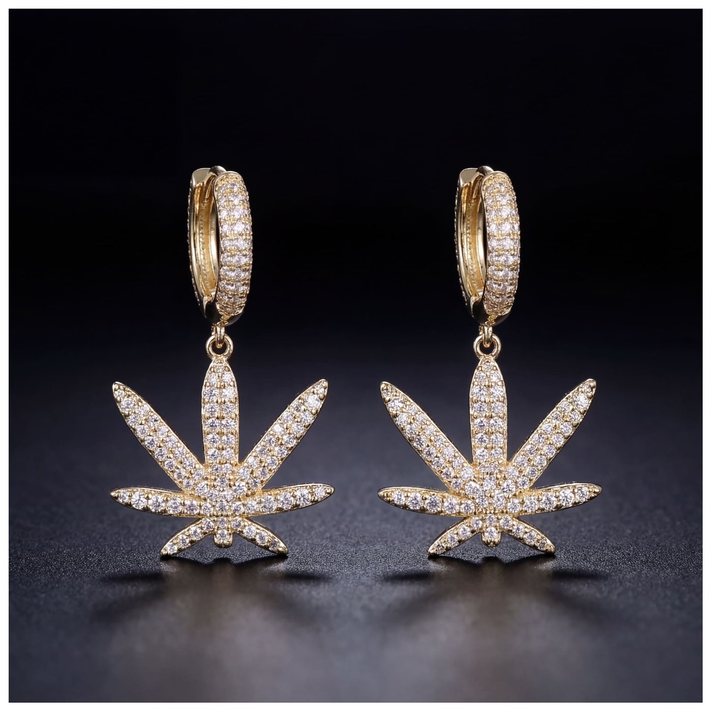ICED OUT "GOLD PLANT" OHRRINGE - ICERAIN JEWELRY
