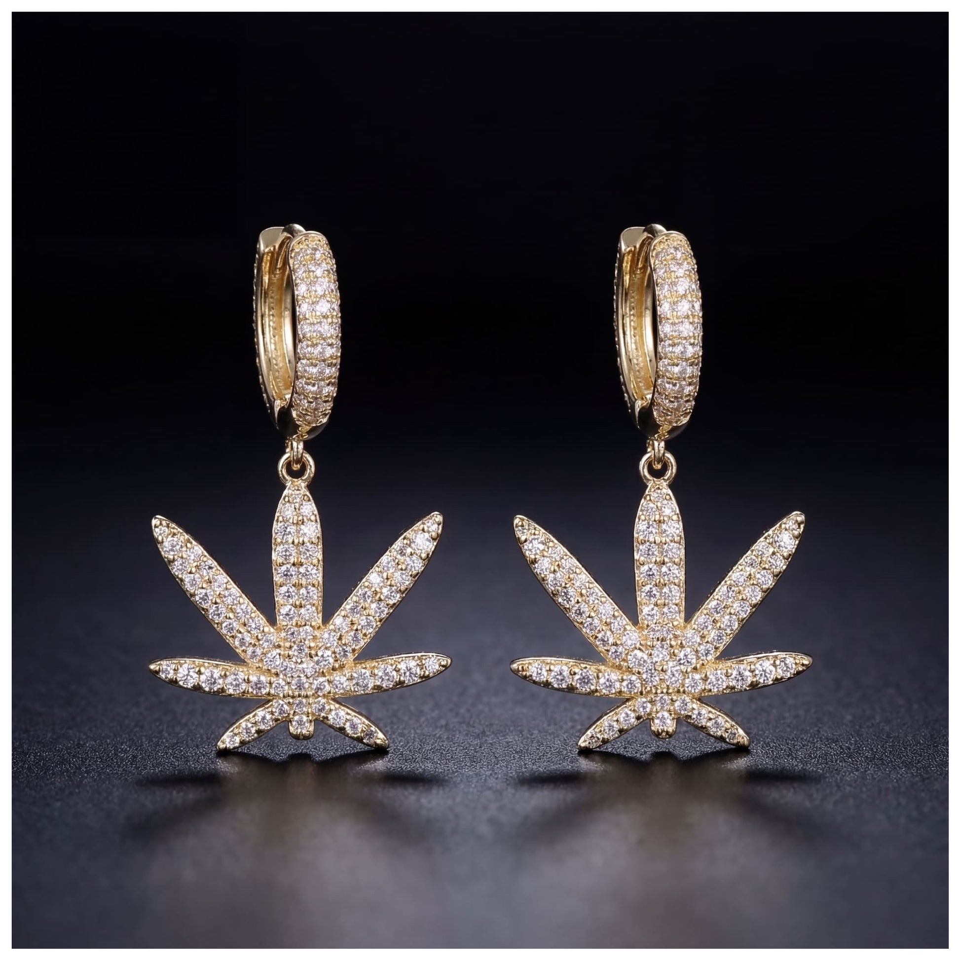 ICED OUT "GOLD PLANT" OHRRINGE - ICERAIN JEWELRY