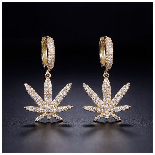 ICED OUT "GOLD PLANT" OHRRINGE - ICERAIN JEWELRY