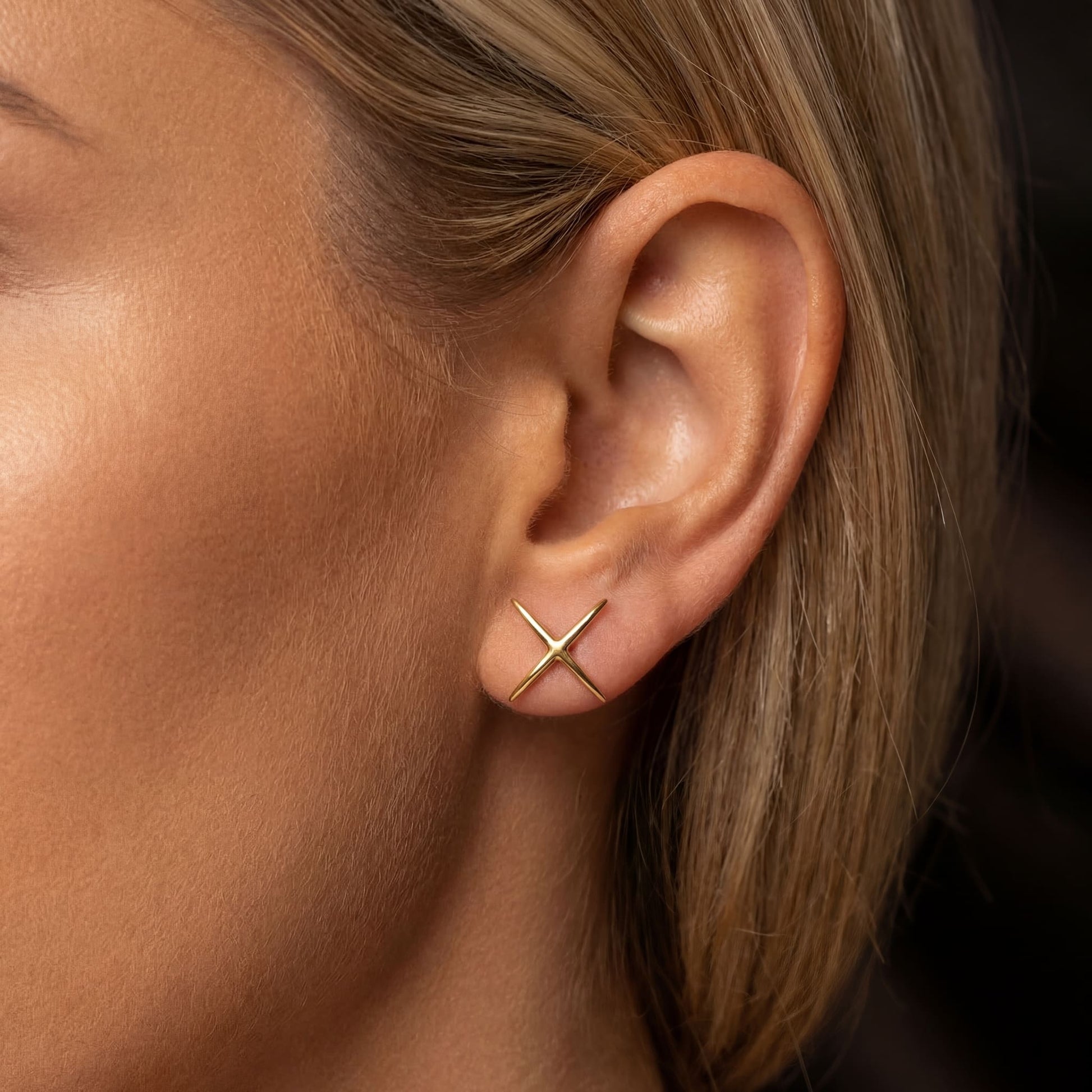 925S SILVER "GOLD X" OHRRINGE - ICERAIN JEWELRY