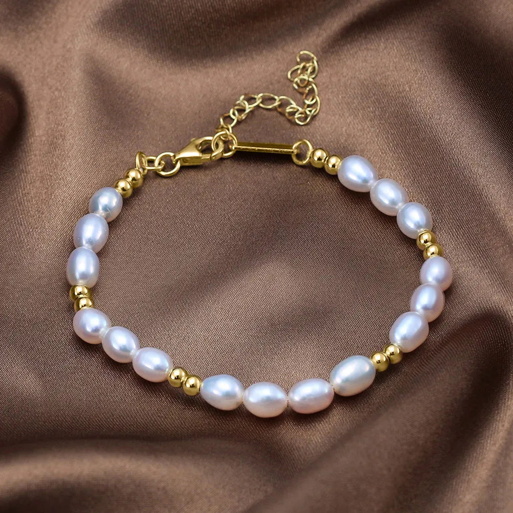 925S SILVER 14K GOLD "NATURAL PEARL V2" ARMBAND - ICERAIN JEWELRY