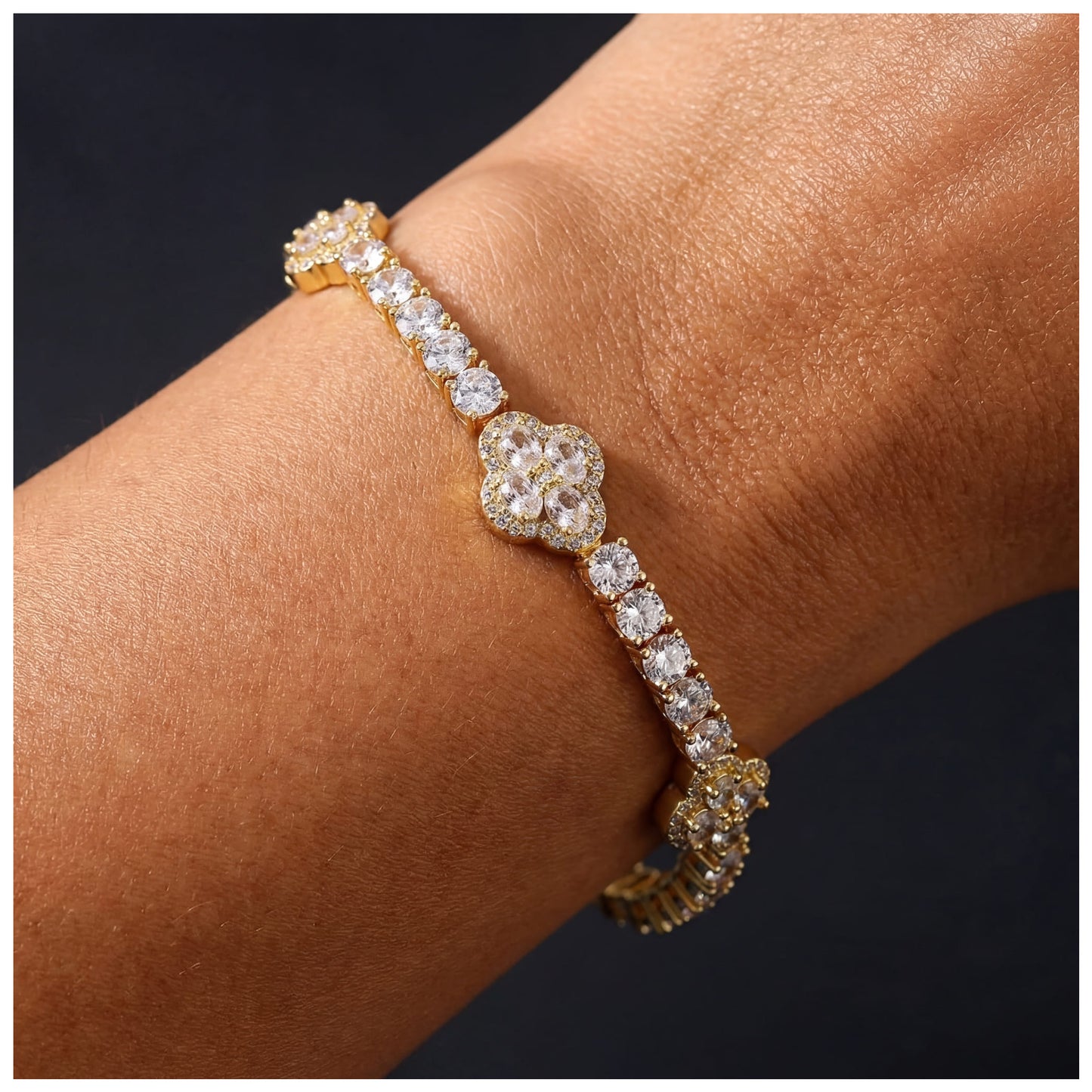 ICED OUT 4MM "GOLD CLOVER TENNIS V2" ARMBAND - ICERAIN JEWELRY