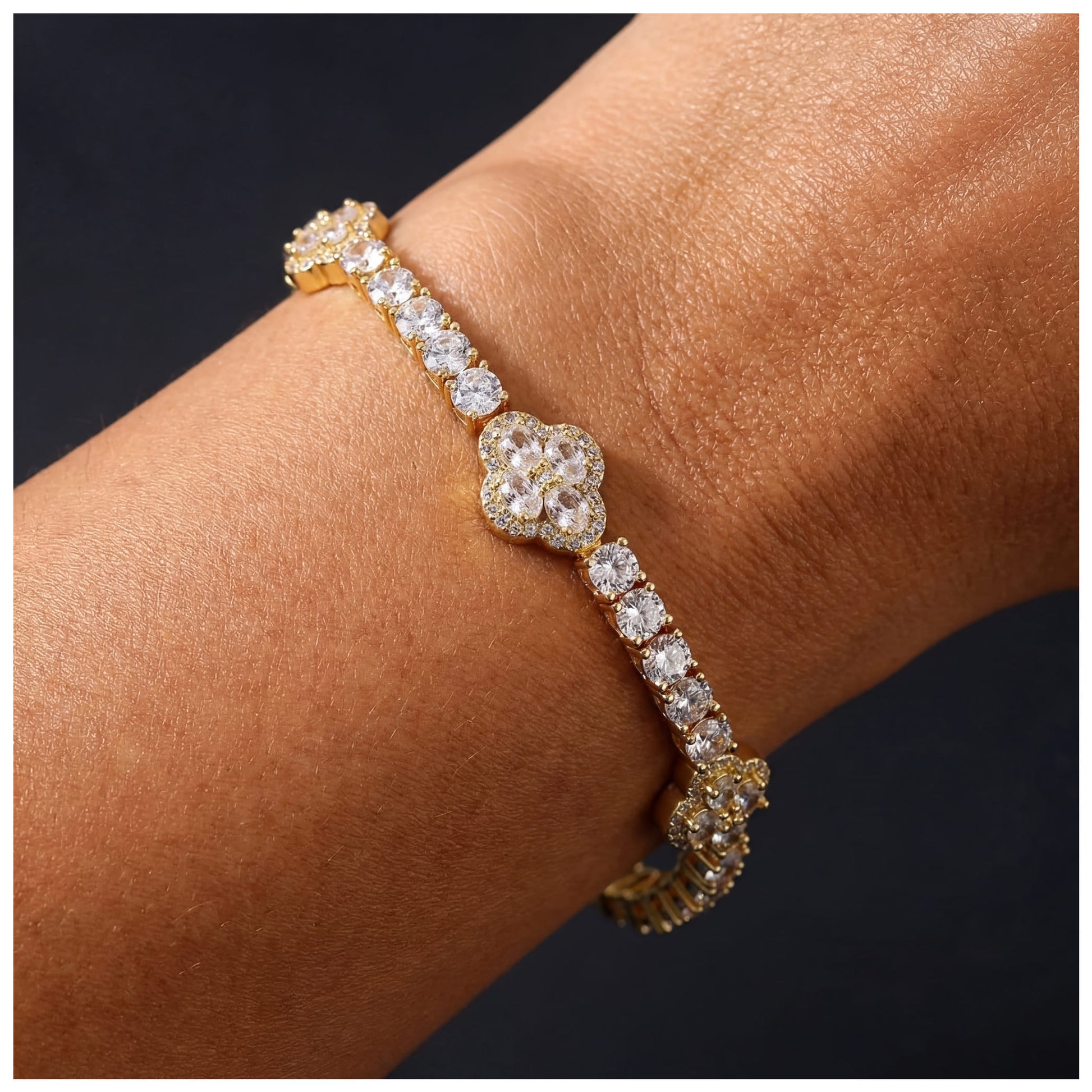 ICED OUT 4MM "GOLD CLOVER TENNIS V2" ARMBAND - ICERAIN JEWELRY