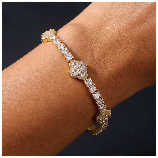 ICED OUT 4MM "GOLD CLOVER TENNIS V2" ARMBAND - ICERAIN JEWELRY