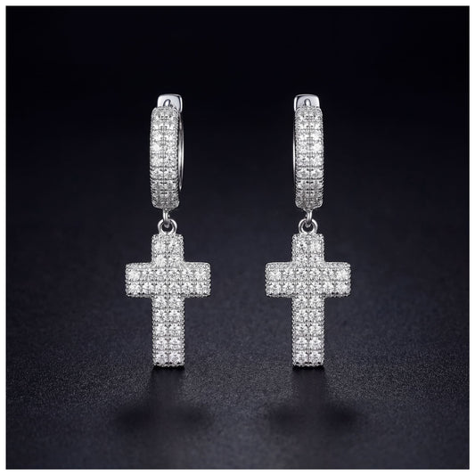 ICED OUT "SILVER CROSS" OHRRINGE - ICERAIN JEWELRY