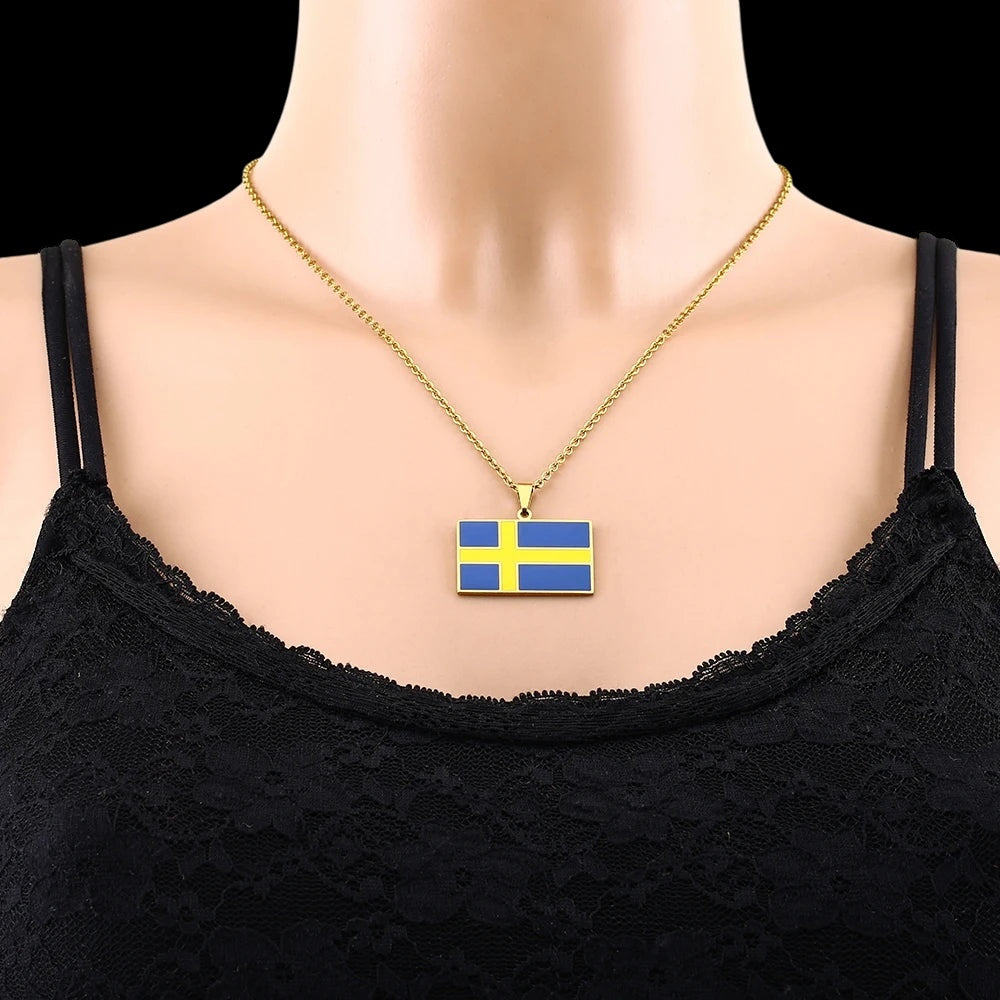 EDELSTAHL "SWEDEN FLAG" LÄNDERKETTE - ICERAIN JEWELRY