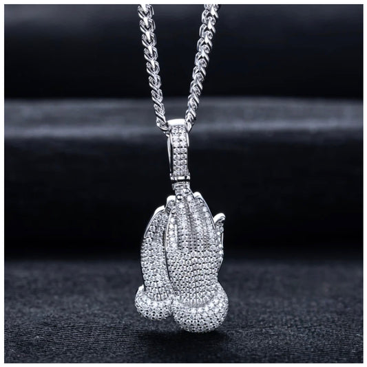 ICED OUT MOISSANITE "PRAY" WEISSGOLD 925S SILVER KETTE - ICERAIN JEWELRY