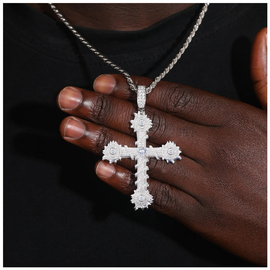 ICED OUT MOISSANITE "CROSS V5" WEISSGOLD 925S SILVER KETTE - ICERAIN JEWELRY