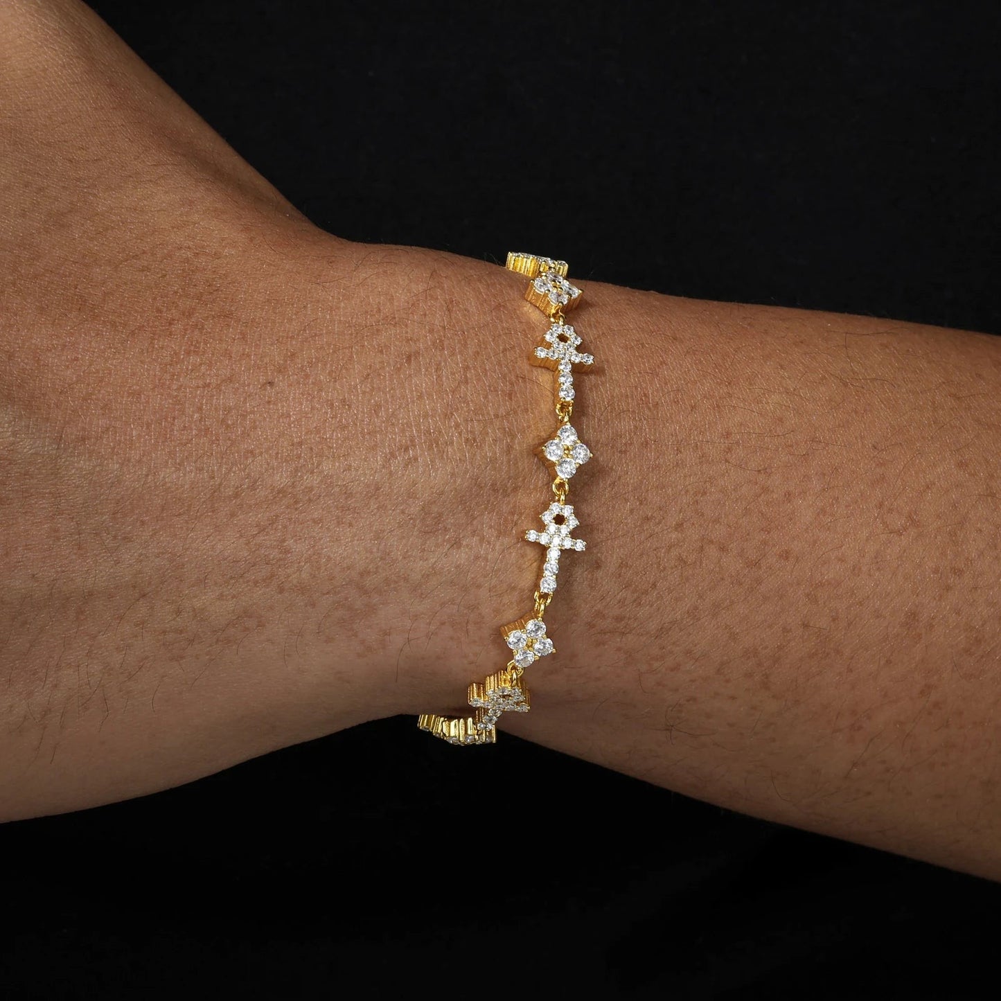 ICED OUT 8MM MOISSANITE "CROSS ANCHOR" WEISSGOLD 925S SILVER ARMBAND