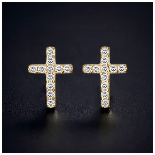 ICED OUT "GOLD MINI CROSS" OHRRINGE - ICERAIN JEWELRY