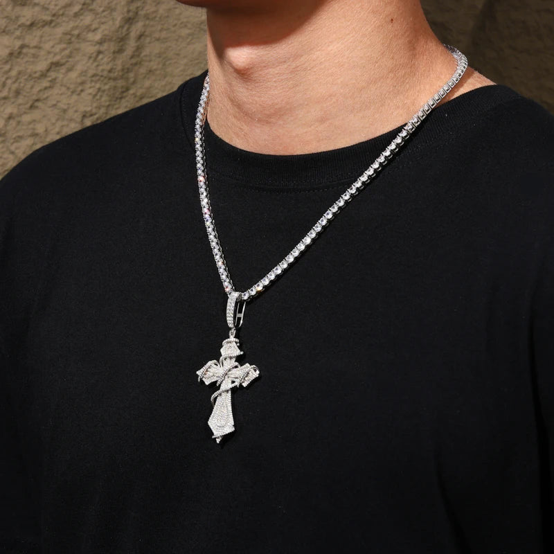 ICED OUT MOISSANITE "THORN CROSS" WEISSGOLD 925S SILVER KETTE