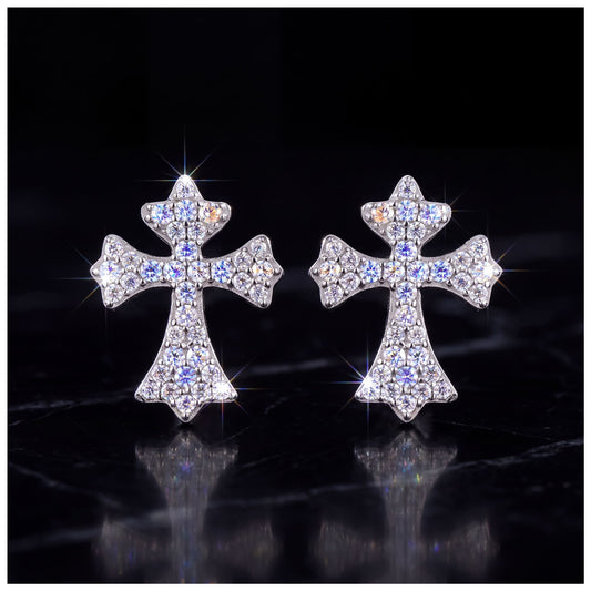 ICED OUT MOISSANITE "CROSS V4" WEISSGOLD 925S SILVER OHRRINGE