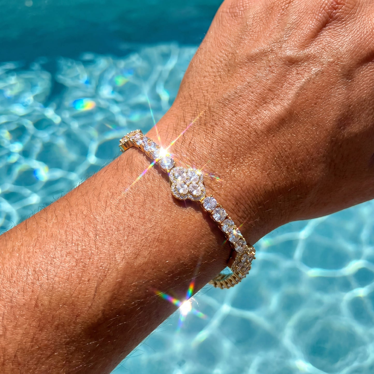 ICED OUT 4MM "GOLD CLOVER TENNIS V2" ARMBAND - ICERAIN JEWELRY
