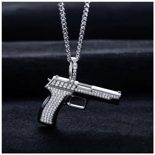 ICED OUT MOISSANITE "GUN" WEISSGOLD 925S SILVER KETTE - ICERAIN JEWELRY