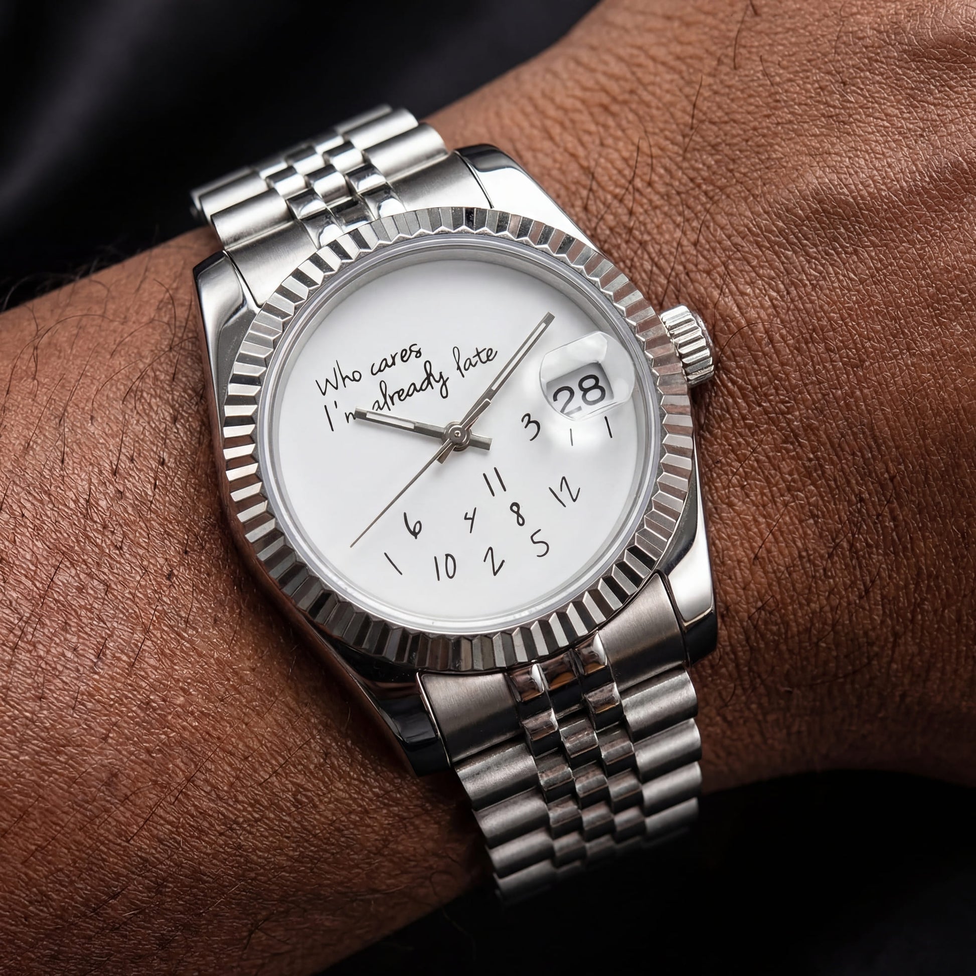 EDELSTAHL AUTOMATIK 36MM/39MM "WHO CARES I´M ALREADY LATE" UHR - ICERAIN JEWELRY