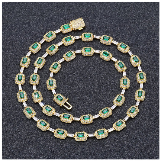 ICED OUT 7MM MOISSANITE "GOLD GREENARO" WEISSGOLD 925S SILVER KETTE - ICERAIN JEWELRY