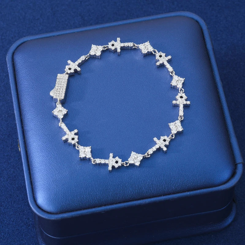 ICED OUT 8MM MOISSANITE "CROSS ANCHOR" WEISSGOLD 925S SILVER ARMBAND