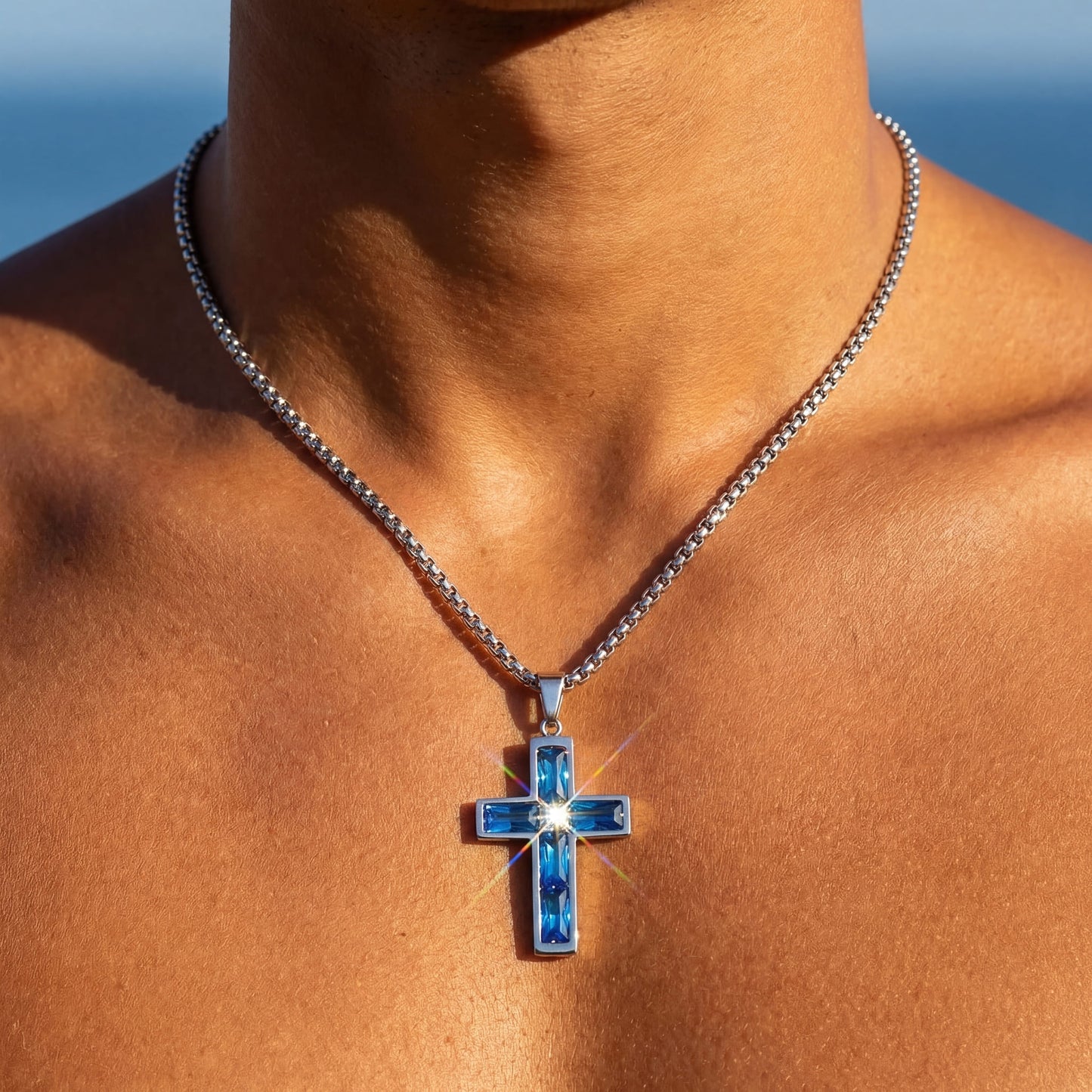 ICED OUT "BLUE CROSS" KETTE - ICERAIN JEWELRY