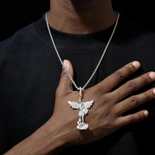 ICED OUT MOISSANITE "JESUS GUARDIAN" WEISSGOLD 925S SILVER KETTE - ICERAIN JEWELRY