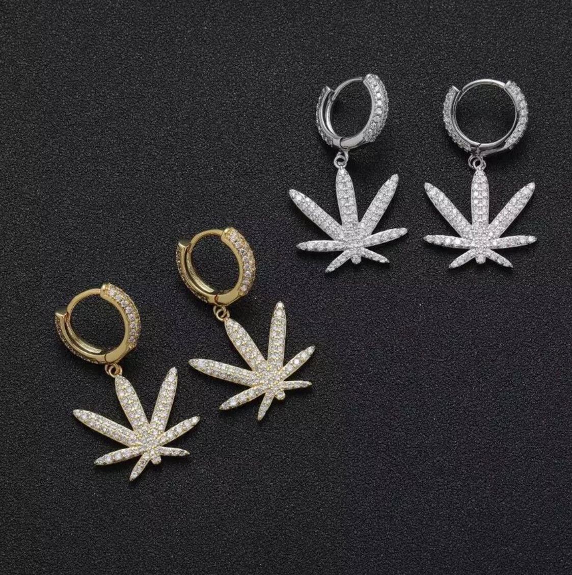 ICED OUT "GOLD PLANT" OHRRINGE - ICERAIN JEWELRY