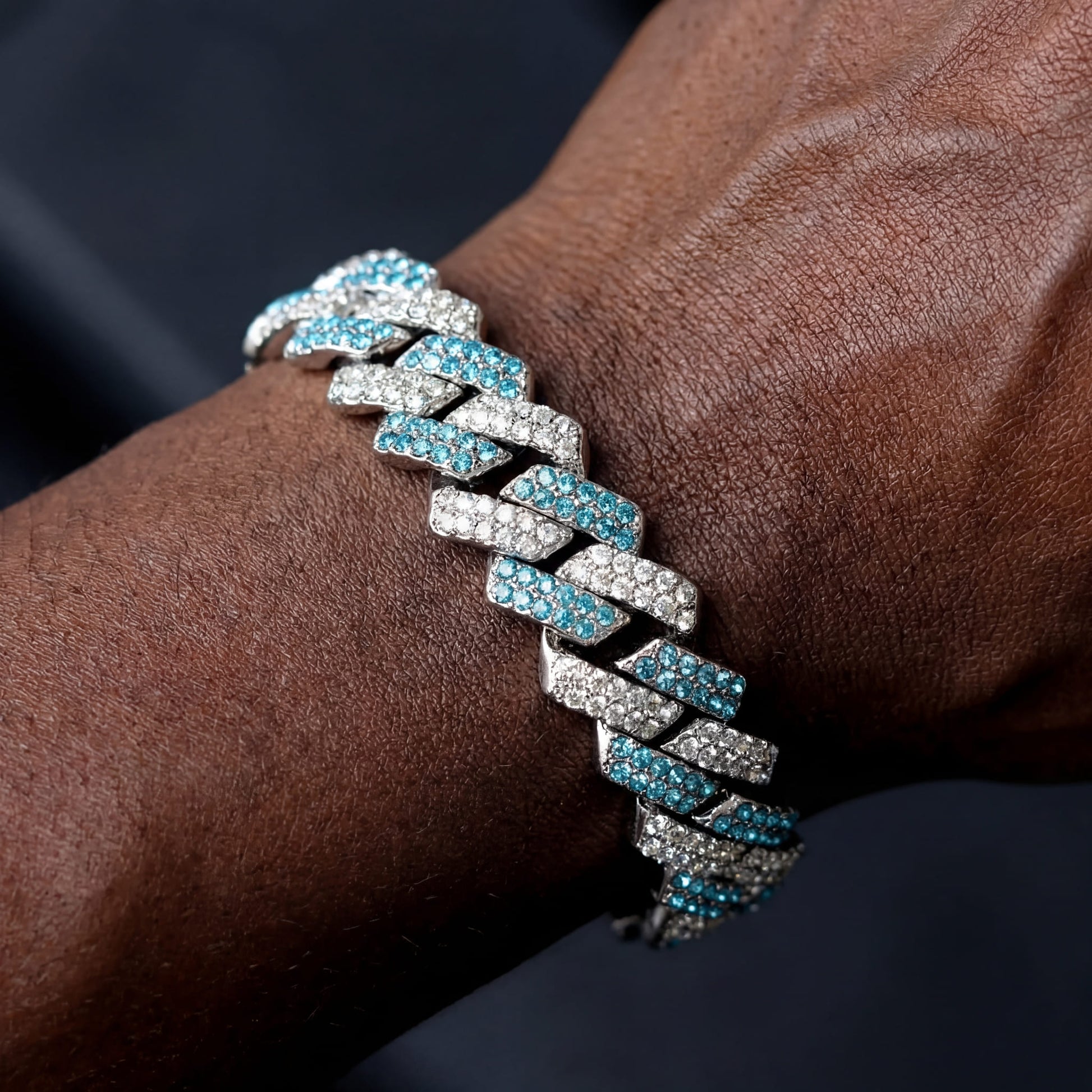 ICED OUT 14MM "SILVER/BLUE PRONG CUBAN" ARMBAND [CLASSIC VERSION] - ICERAIN JEWELRY