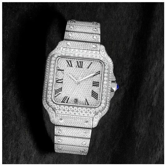 ICED OUT 40MM MOISSANITE "SILVER PIAZZA" UHR - ICERAIN JEWELRY