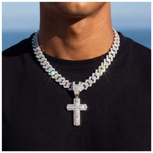 SALE | ICED OUT 50CM "SILVER PRONG CUBAN CROSS" KETTE - ICERAIN JEWELRY