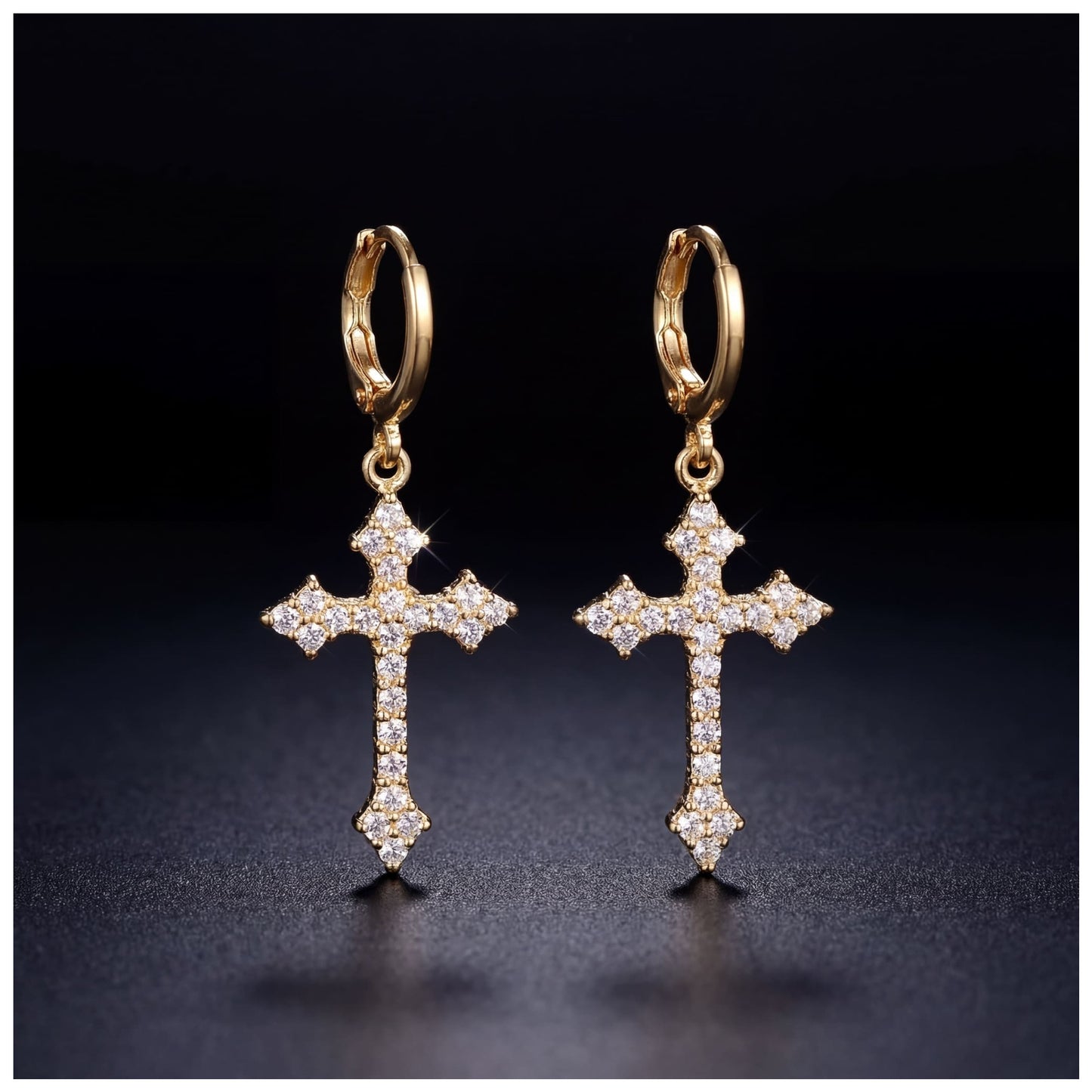 ICED OUT "GOLD ROYAL CROSS" OHRRINGE - ICERAIN JEWELRY