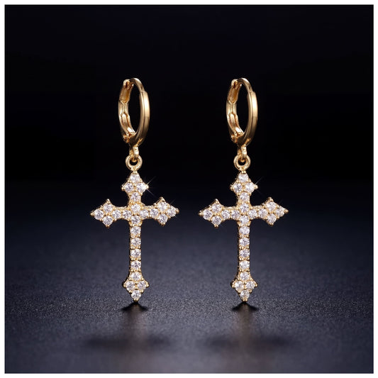 ICED OUT "GOLD ROYAL CROSS" OHRRINGE - ICERAIN JEWELRY
