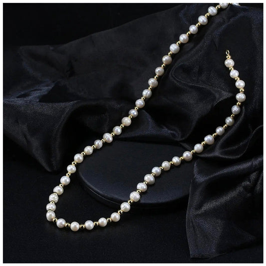 925S SILVER 18K GOLD "NATURAL PEARL" KETTE - ICERAIN JEWELRY
