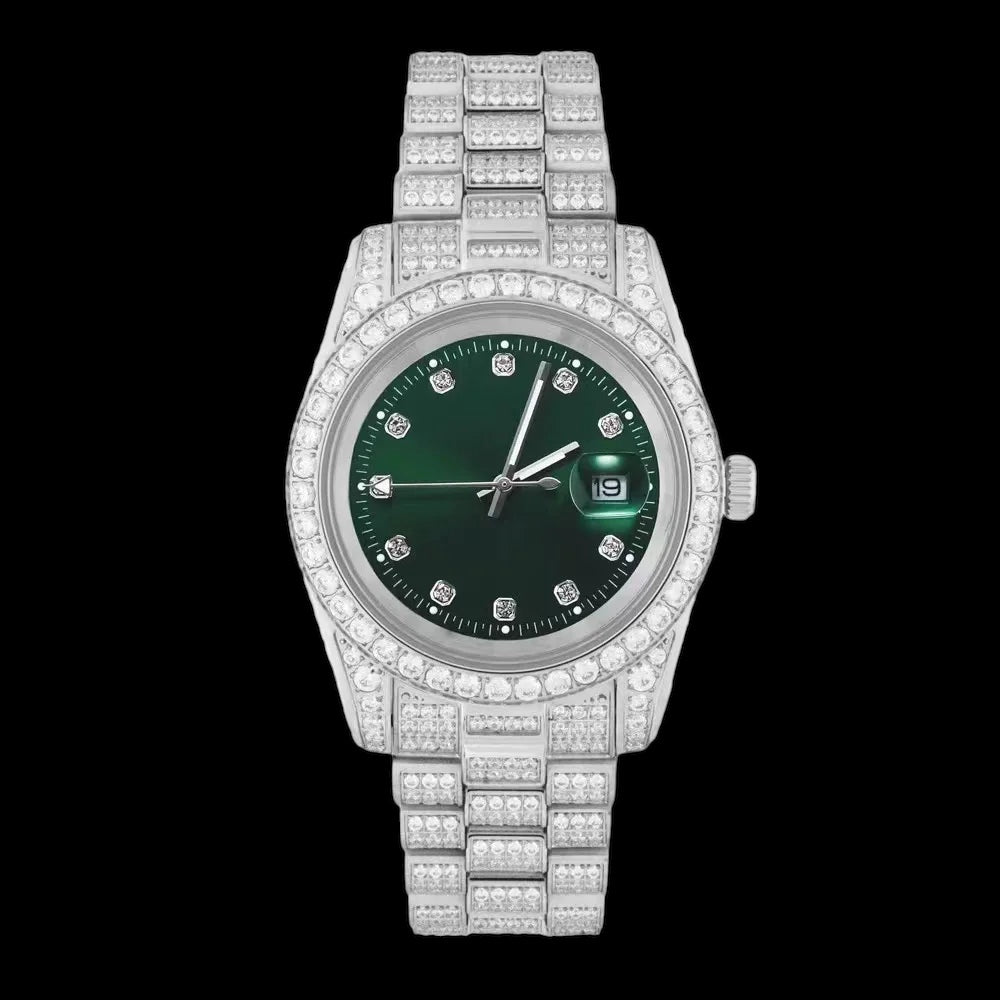 Luxus Designer Iced Out 40mm "Cosafima" 12K Whitegold Uhr + Box + Armbandkürzer