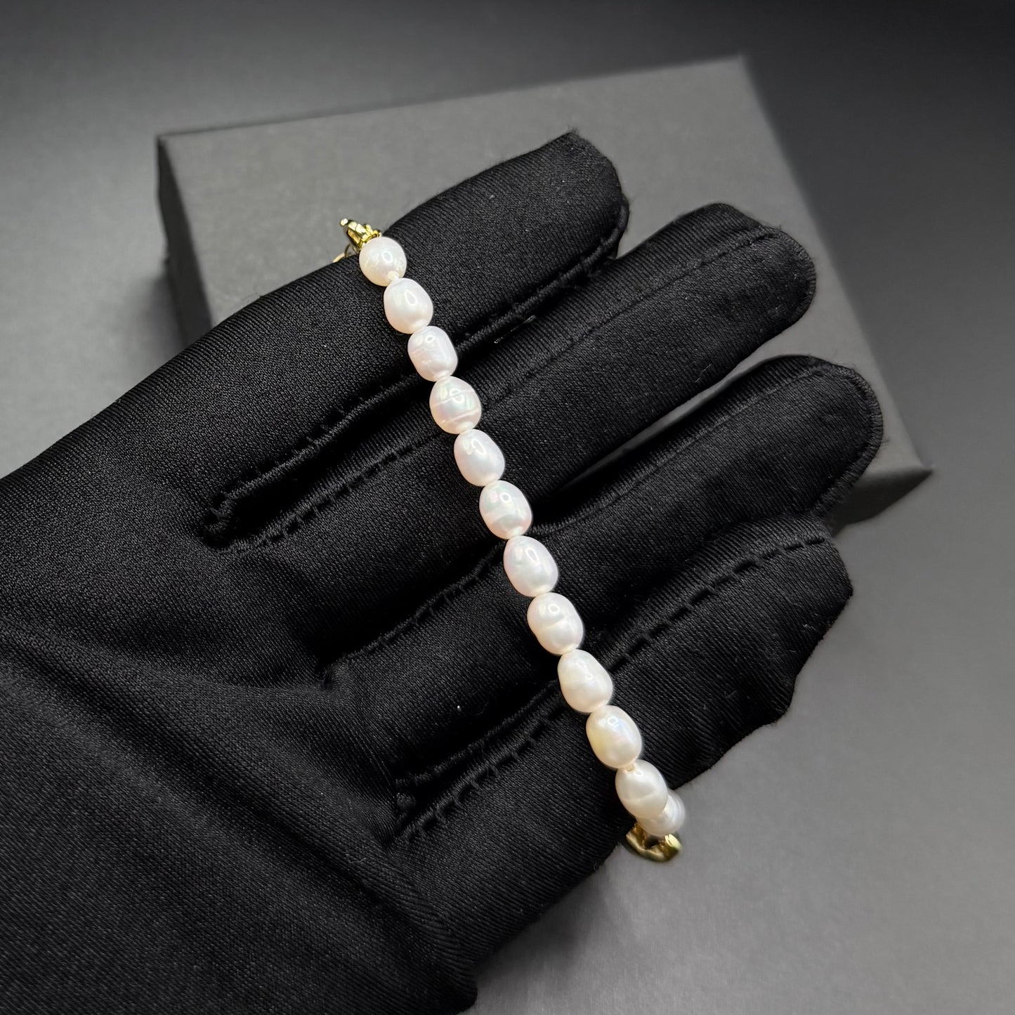 925S SILVER 14K GOLD "PEARL LINK HEART" ARMBAND - ICERAIN JEWELRY