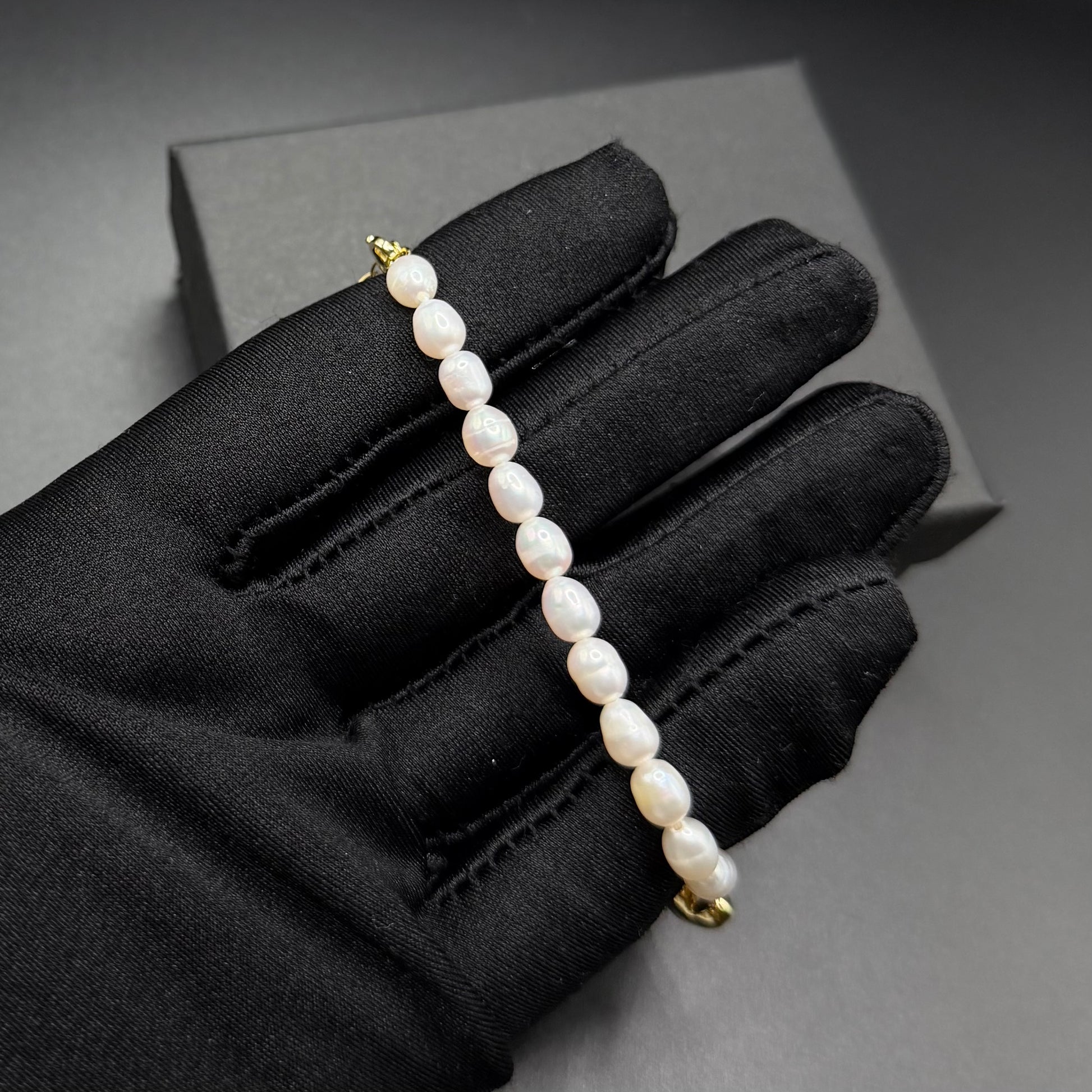 925S SILVER 14K GOLD "PEARL LINK HEART" ARMBAND - ICERAIN JEWELRY