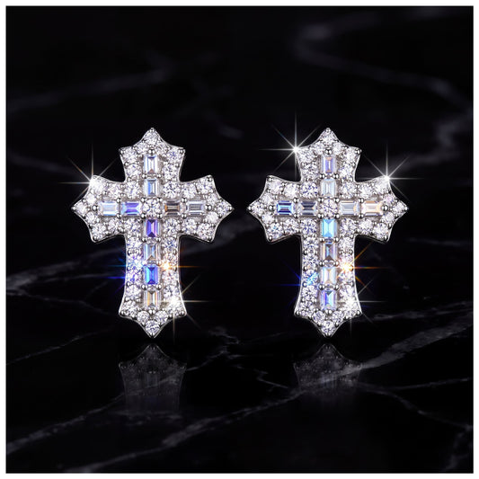 ICED OUT MOISSANITE "CROSS V2" WEISSGOLD 925S SILVER OHRRINGE