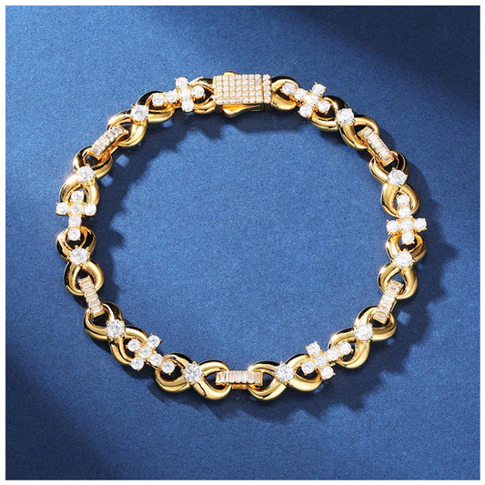 ICED OUT MOISSANITE "GOLD INFINITY CROSS" WEISSGOLD 925S SILVER ARMBAND - ICERAIN JEWELRY
