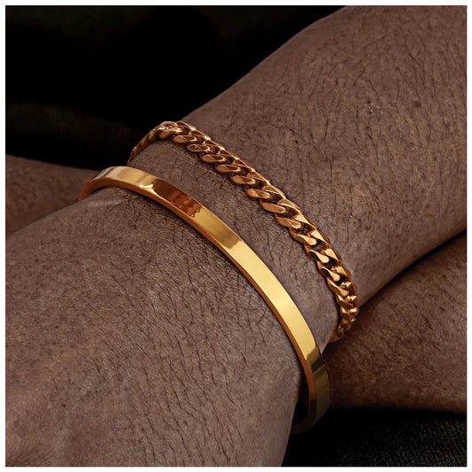 EDELSTAHL 2-IN-1 "GOLD CLASSICO CUBAN" SCHMUCKSET (ARMBAND + ARMREIF) - ICERAIN JEWELRY