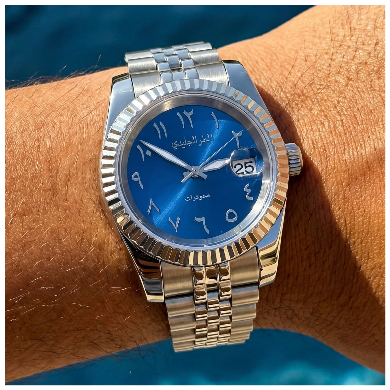 EDELSTAHL AUTOMATIK "BLUE ICERAIN (المطرالجليدي) ARABIC" UHR - ICERAIN JEWELRY
