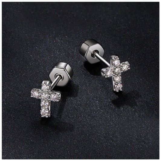 ICED OUT MOISSANITE "CROSS V3" WEISSGOLD 925S SILVER OHRRINGE - ICERAIN JEWELRY