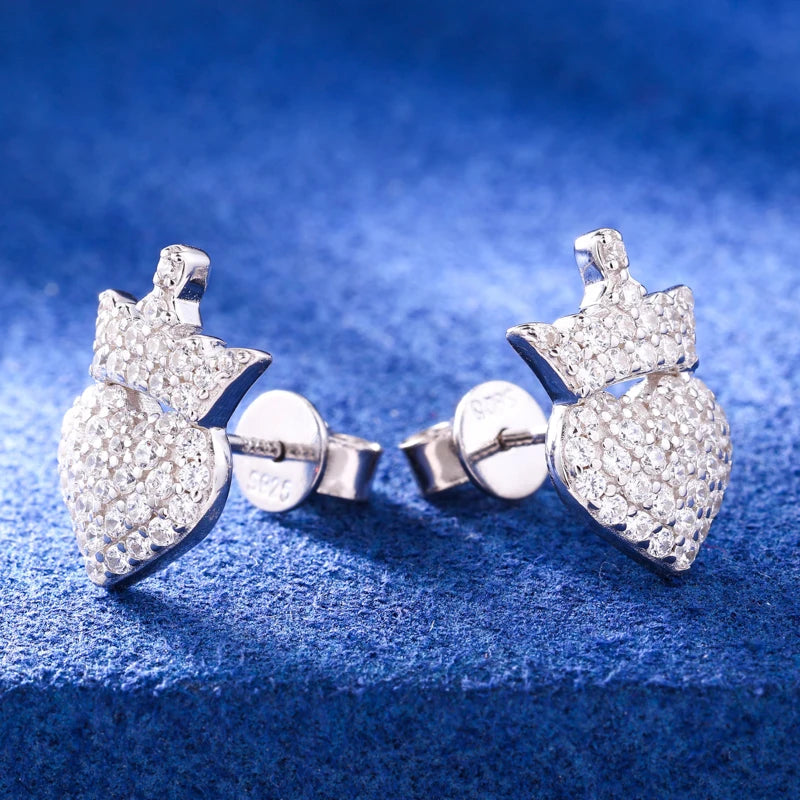 ICED OUT MOISSANITE "CROWN HEART" WEISSGOLD 925S SILVER OHRRINGE - ICERAIN JEWELRY