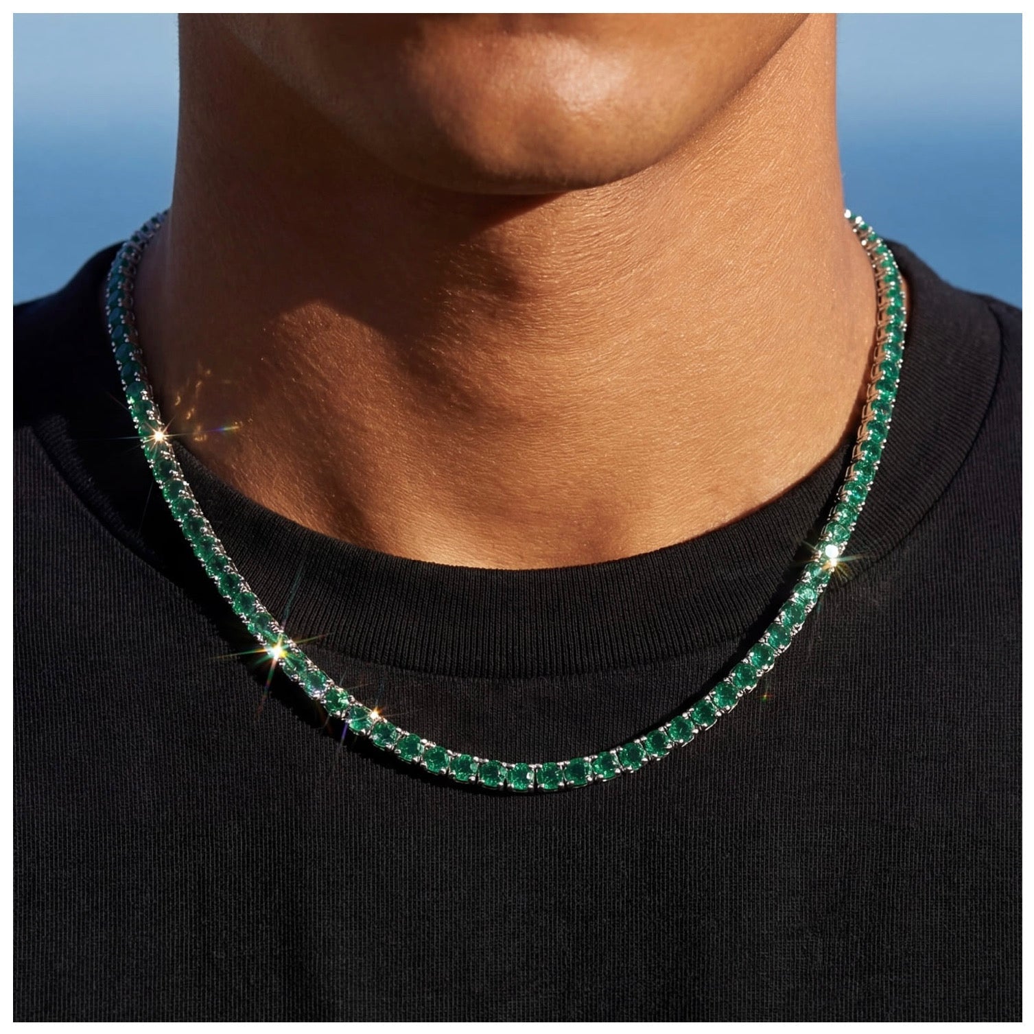 SALE | ICED OUT 5MM 40CM "GREEN TENNIS" KETTE - ICERAIN JEWELRY