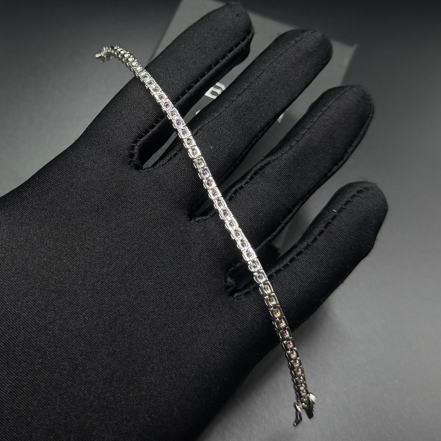 SALE | ICED OUT MOISSANITE 3MM 16CM "BLUE TENNIS" WEISSGOLD 925S SILVER ARMBAND - ICERAIN JEWELRY