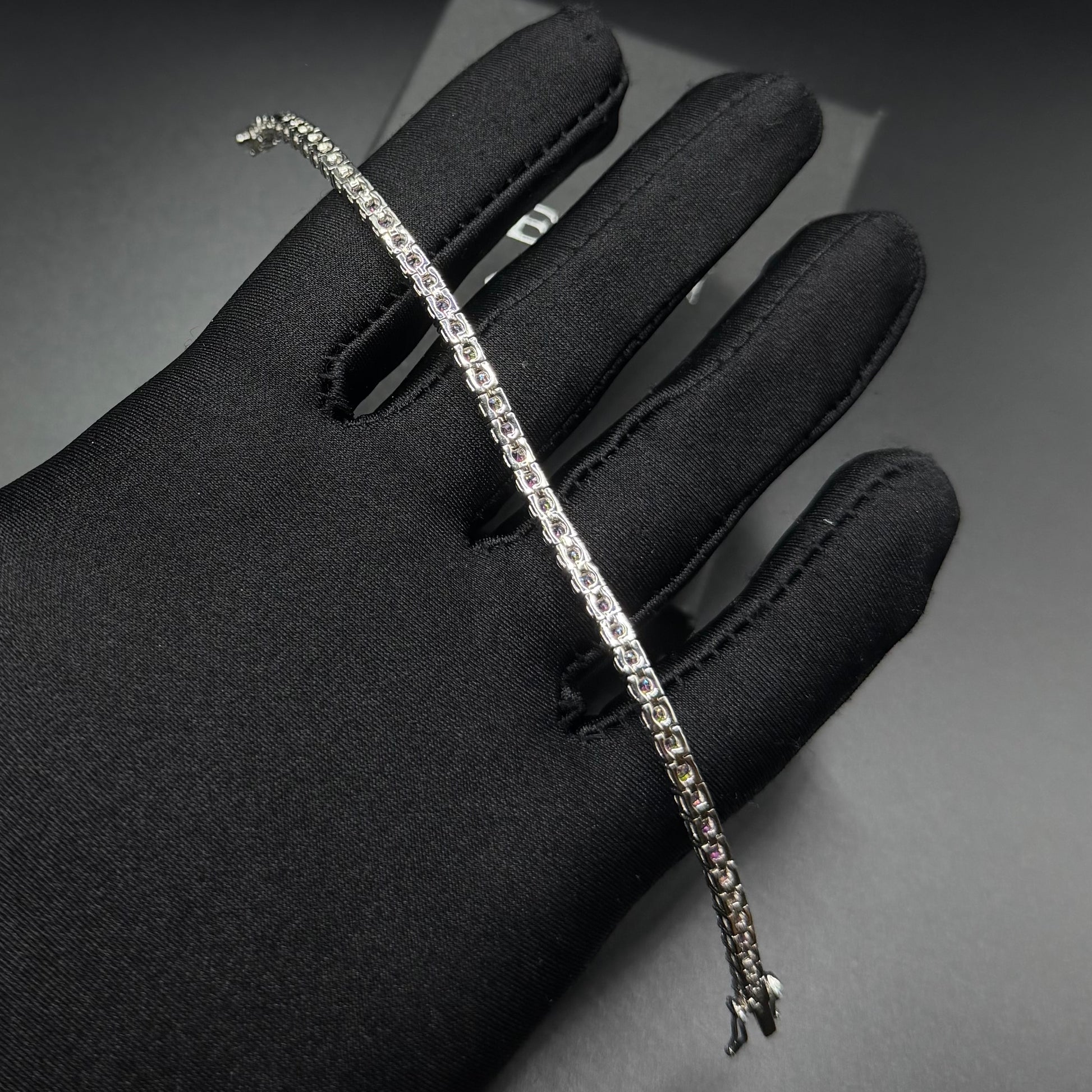 SALE | ICED OUT MOISSANITE 3MM 16CM "BLUE TENNIS" WEISSGOLD 925S SILVER ARMBAND - ICERAIN JEWELRY