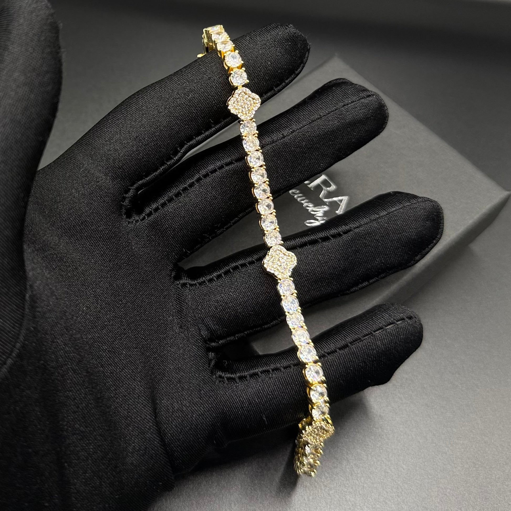 ICED OUT "GOLD CLOVER TENNIS" ARMBAND - ICERAIN JEWELRY