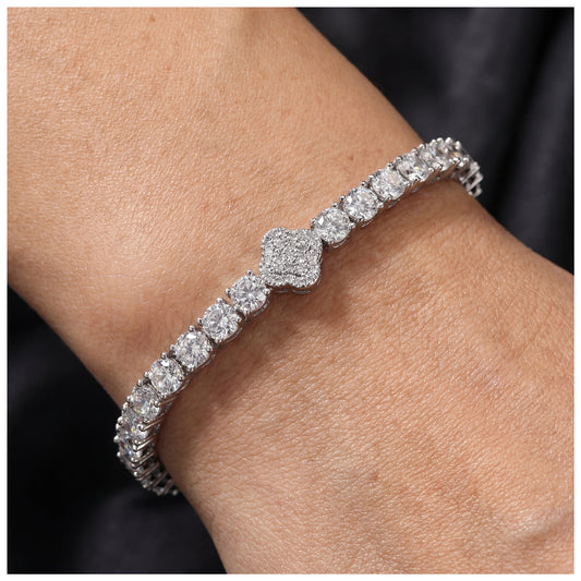 ICED OUT "SILVER CLOVER TENNIS" ARMBAND - ICERAIN JEWELRY