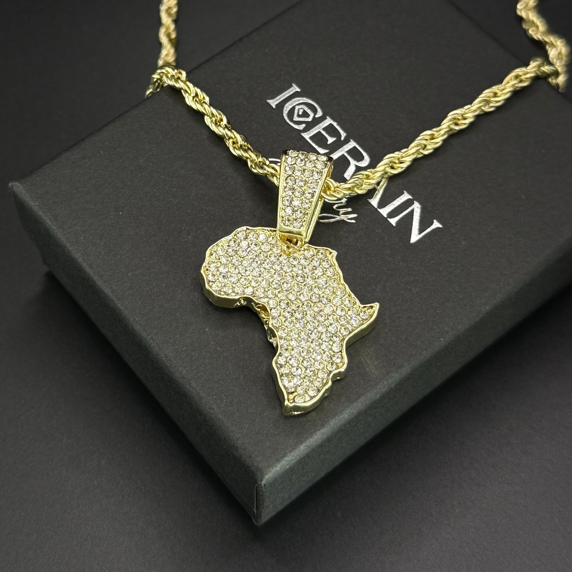 SALE | ICED OUT GOLD 60CM "AFRICA" LÄNDERKETTE - ICERAIN JEWELRY