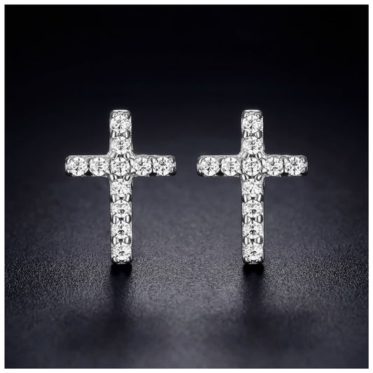 ICED OUT "SILVER MINI CROSS" OHRRINGE - ICERAIN JEWELRY