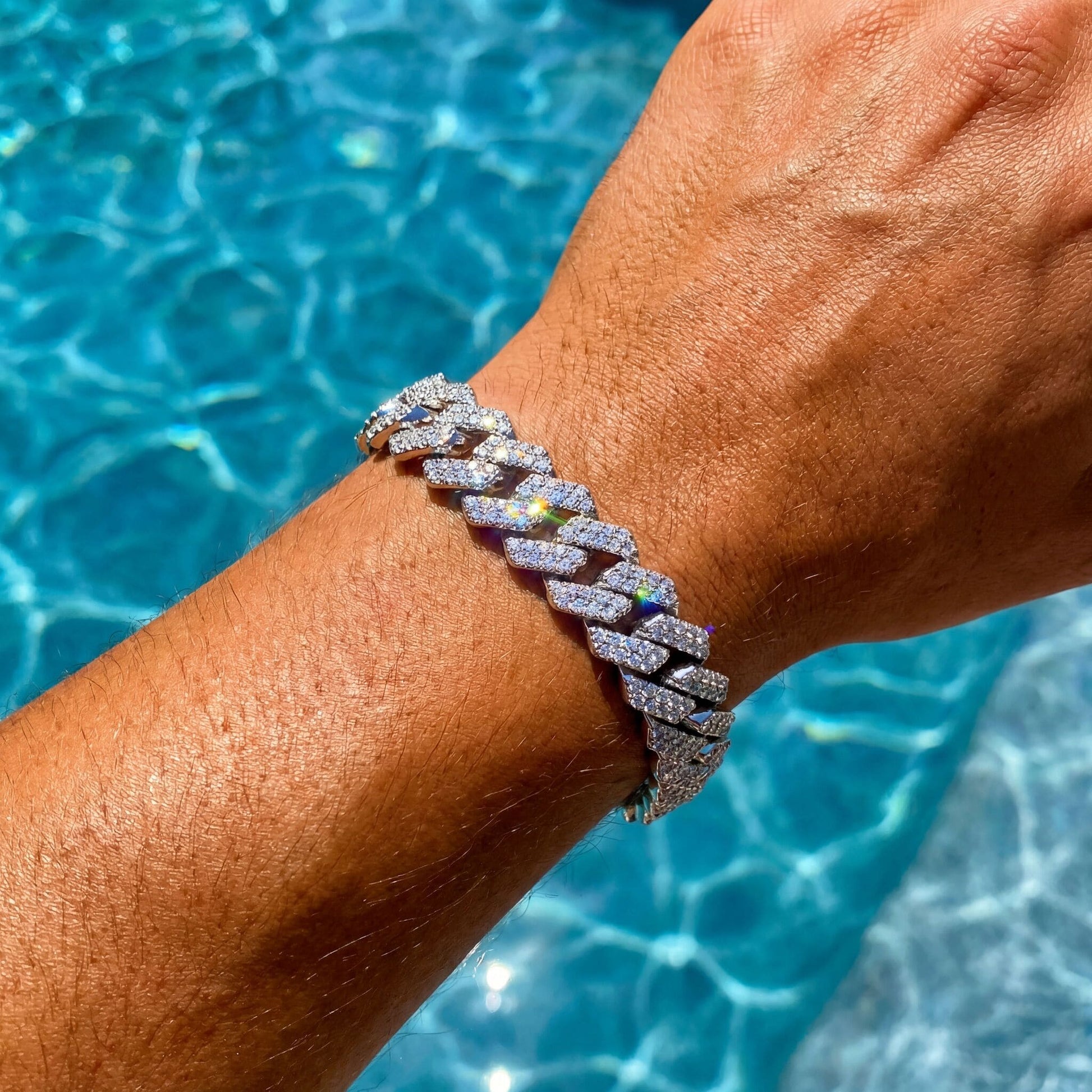 SALE | ICED OUT 14MM 23CM "SILVER PRONG CUBAN" ARMBAND [CLASSIC VERSION] - ICERAIN JEWELRY